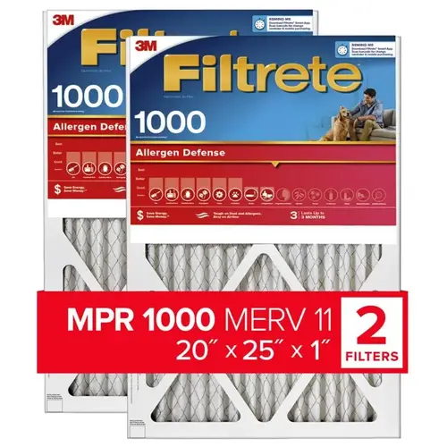Disposable Air Filter, 25 in L, 20 in W, 11 MERV, 90 % Filter Efficiency, White - pack of 2 Disposable Air Filter, 25 in L, 20 in W, 11 MERV, 90 % Filter Efficiency, White - pack of 2