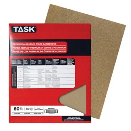 Sandpaper, 11 in L, 9 in W, Medium, 80 Grit, Aluminum Oxide Abrasive, Paper Backing - pack of 50 Sandpaper, 11 in L, 9 in W, Medium, 80 Grit, Aluminum Oxide Abrasive, Paper Backing - pack of 50