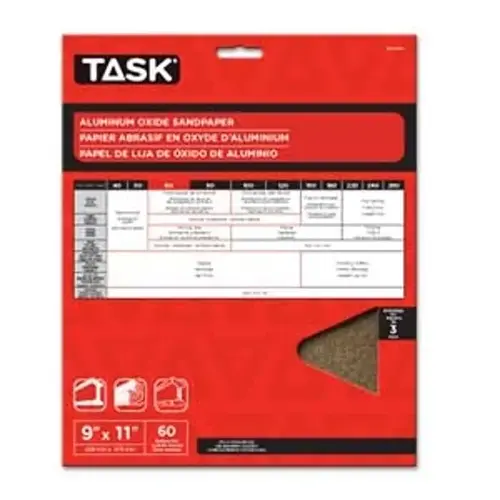 Sandpaper, 11 in L, 9 in W, Fine, 100 Grit, Aluminum Oxide Abrasive, Paper Backing - pack of 5 Sandpaper, 11 in L, 9 in W, Fine, 100 Grit, Aluminum Oxide Abrasive, Paper Backing - pack of 5