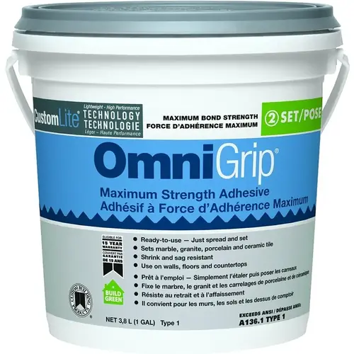OmniGrip Tile Adhesive, White, 1 gal Pail