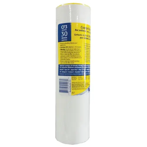 CF Series Water Filter Cartridge, 30 um Filter, Polyethylene, Polystyrene Filter Media