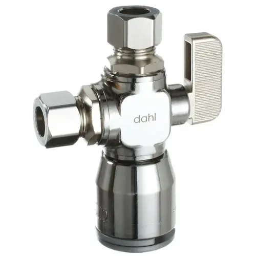 Ball Valve, 1/2, 3/8 x 1/4 in Connection, Compression, Manual Actuator, Brass Body Chrome