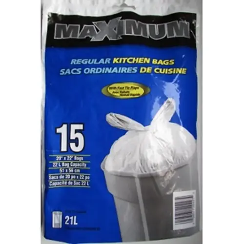 MAXIMUM Garbage Bag, Plastic/Virgin Hexene, White - pack of 15