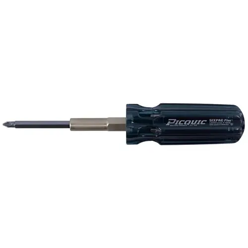 SIXPAC Plus Series Multi-Bit Screwdriver, Phillips, Robertson, Slotted Drive, Solid Handle