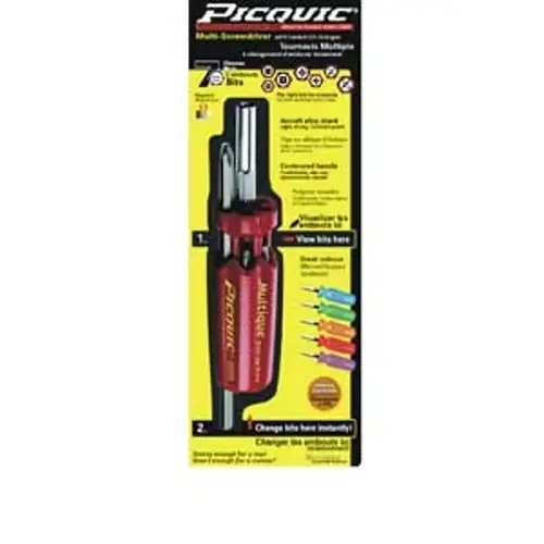 Multique Series Multi-Bit Screwdriver, Phillips, Robertson, Slotted Drive, Plastic Handle