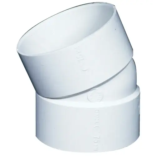 Sewer and Drain Pipe Elbow, 4 in, Hub, 22.5 deg Angle, PVC Sewer and Drain Pipe Elbow, 4 in, Hub, 22.5 deg Angle, PVC