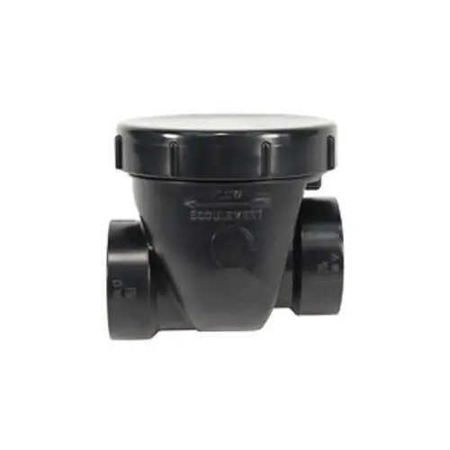 Backwater Valve with Threaded Plug, 3 in, Hub x Hub x FPT, ABS Body