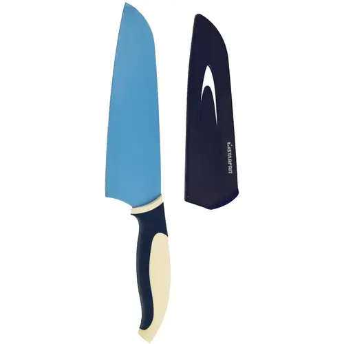 0938960060000 Santoku Knife, 7 in L Blade, Stainless Steel Blade, Navy Blue/White Handle
