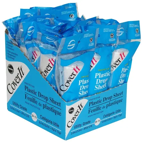 Drop Sheet, 12 ft L, 8 ft W, Plastic, Clear Drop Sheet, 12 ft L, 8 ft W, Plastic, Clear