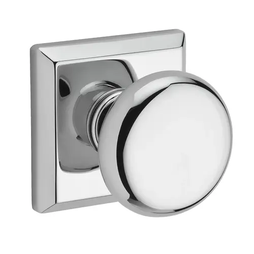 Privacy Round Knob and Traditional Square Rose with 6AL Latch and Dual Strike Bright Chrome Finish Privacy Round Knob and Traditional Square Rose with 6AL Latch and Dual Strike Bright Chrome Finish