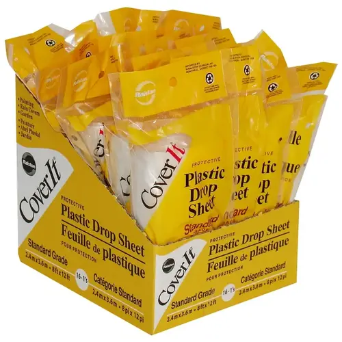 Cover-Its Drop Sheet, 12 ft L, 8 ft W, Plastic, Clear Cover-Its Drop Sheet, 12 ft L, 8 ft W, Plastic, Clear