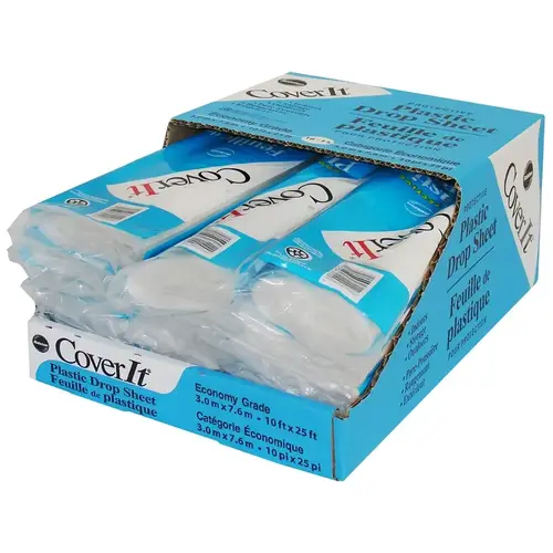 Drop Sheet, 25 ft L, 10 ft W, Polyethylene, Clear