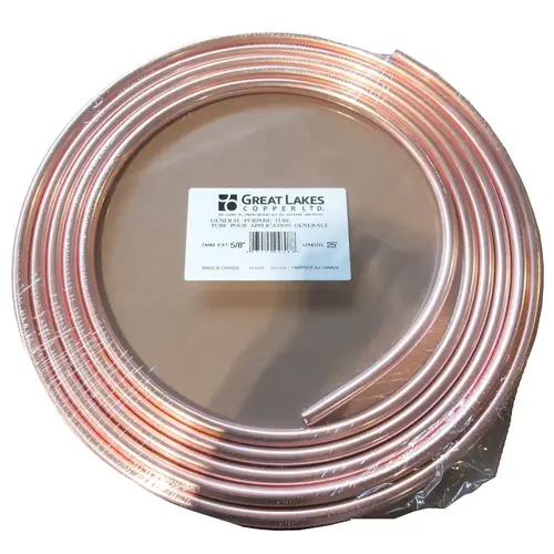 Copper Tubing, 25 ft L, Coil