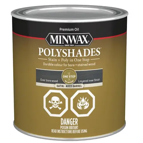 PolyShades Polyurethane Wood Stain, Satin, Aged Barrel, Liquid, 236 mL
