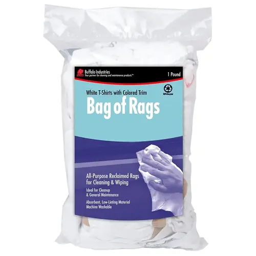 RAGS T-SHIRT W/TRIM WHITE 1LB RAGS T-SHIRT W/TRIM WHITE 1LB