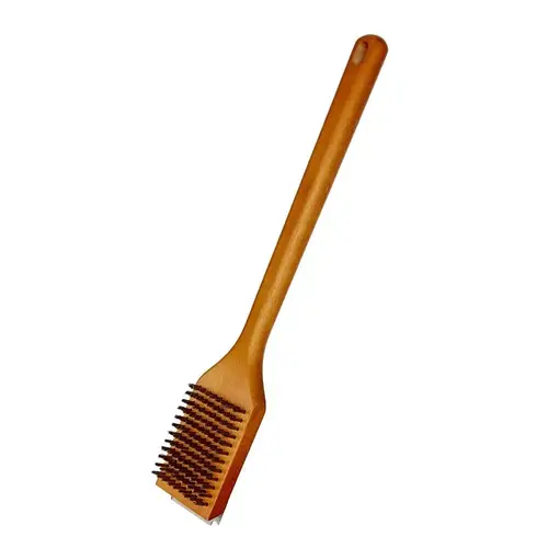 Grill Brush with Scraper, Stainless Steel Bristle, Wood Handle Grill Brush with Scraper, Stainless Steel Bristle, Wood Handle