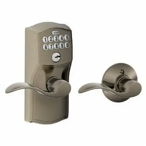 Camelot with Accent Lever Keyed Entry Auto Lock Electronic Keypad with 16211 Latch and 10063 Strike Antique Nickel Finish Camelot with Accent Lever Keyed Entry Auto Lock Electronic Keypad with 16211 Latch and 10063 Strike Antique Nickel Finish