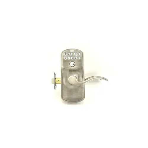 Plymouth with Accent Lever Keyed Entry Auto Lock Electronic Keypad with 16211 Latch and 10063 Strike Antique Nickel Finish Plymouth with Accent Lever Keyed Entry Auto Lock Electronic Keypad with 16211 Latch and 10063 Strike Antique Nickel Finish