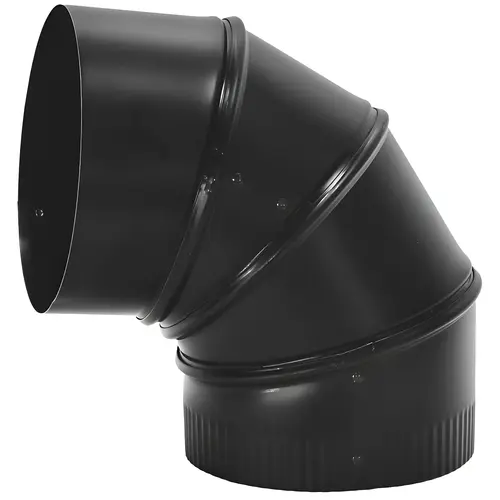 Stove Pipe Elbow, 90 deg Angle, 8 in, 24 Gauge, Steel, Black, Matte