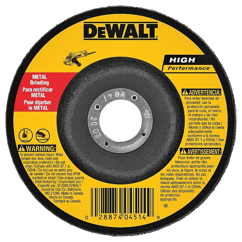 DEWALT Aluminum Oxide Grinding Wheel - Type 27 (Depressed Center) - 5 Diameter - 7/8 Center Hole - 1/4 Thickness DW4619