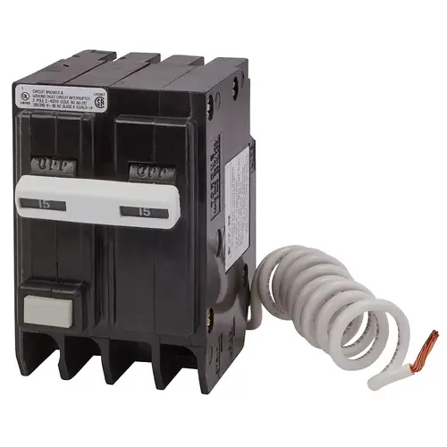 Circuit Breaker, GFCI, Type GFTCB, 15 A, 2-Pole, 120/240 VAC, Common, Long Time, Instantaneous Trip