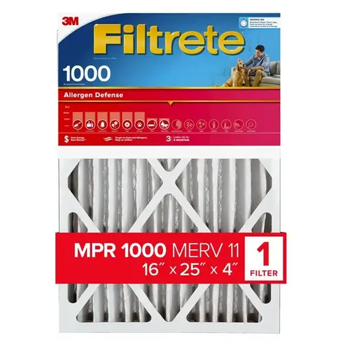 Allergen Air Filter 16" W X 25" H X 4" D Pleated 11 MERV Pleated White - pack of 4 Allergen Air Filter 16" W X 25" H X 4" D Pleated 11 MERV Pleated White - pack of 4