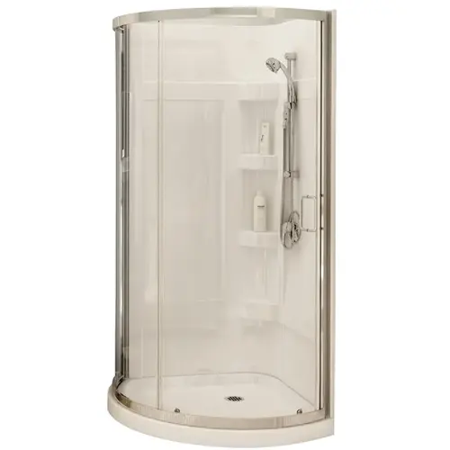 Cyrene 300001-000-001-102 Shower Kit, 34 in L, 34 in W, 76 in H, Acrylic, Chrome, Glue Up Installation, Round White