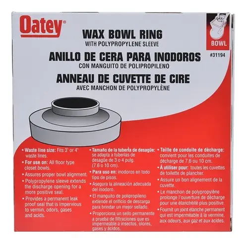 Wax Bowl Ring, For: 3 in or 4 in Waste Lines Wax Bowl Ring, For: 3 in or 4 in Waste Lines