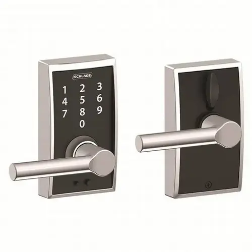 Century with Broadway Lever Keyless Touch Lever Lock with 16211 Latch and 10063 Strike Bright Chrome Finish Century with Broadway Lever Keyless Touch Lever Lock with 16211 Latch and 10063 Strike Bright Chrome Finish