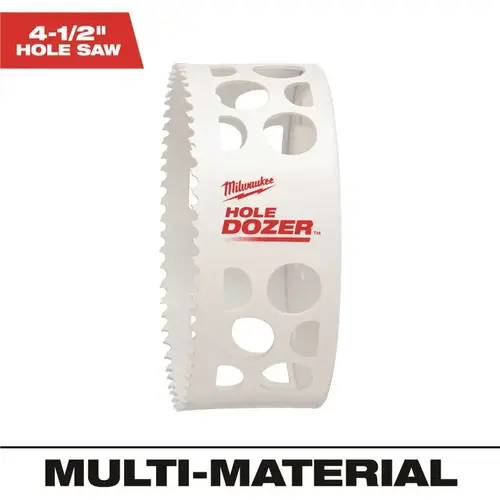 Hole Saw, 4-1/2 in Dia, 1-5/8 in D Cutting, 5/8-18 Arbor, Bi-Metal Cutting Edge White Hole Saw, 4-1/2 in Dia, 1-5/8 in D Cutting, 5/8-18 Arbor, Bi-Metal Cutting Edge White