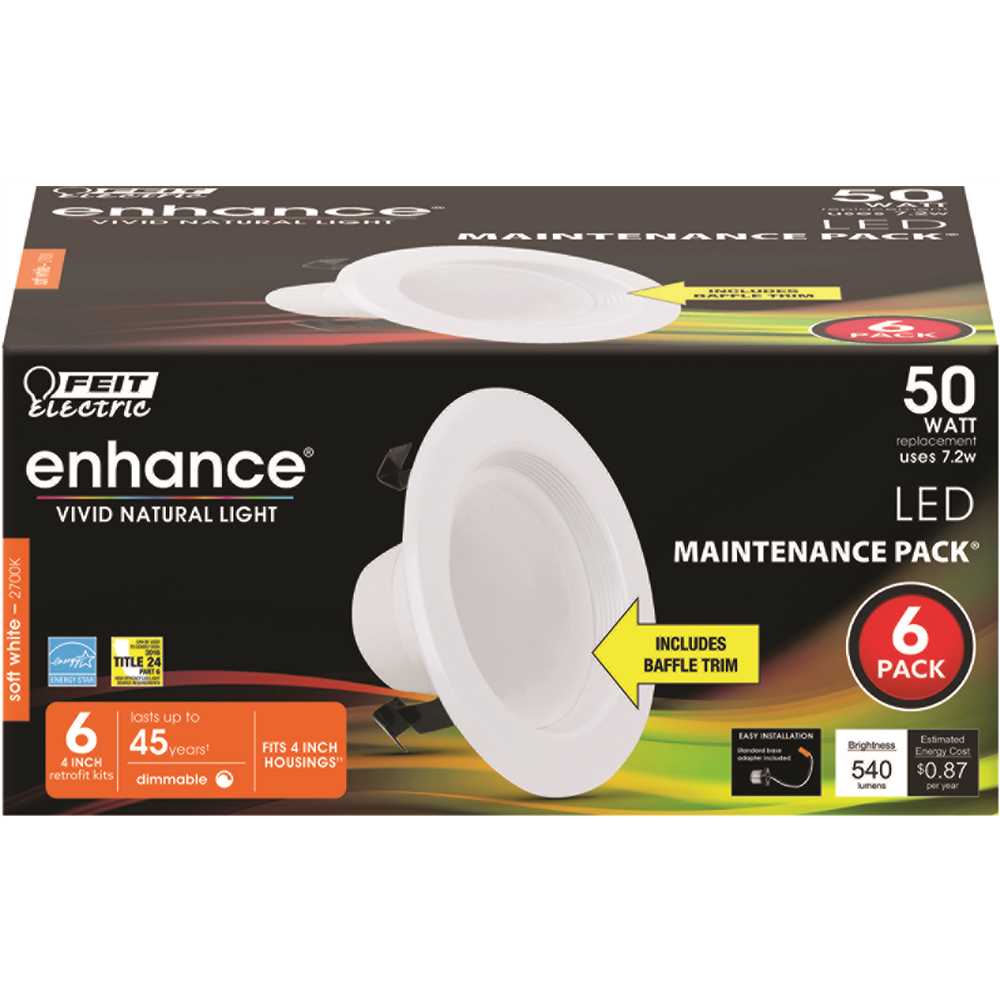 Feit Electric LEDR4B/927CA/MP/6 Recessed Downlight, 7.2 W, 120 V, LED Lamp, Aluminum, White - pack of 6