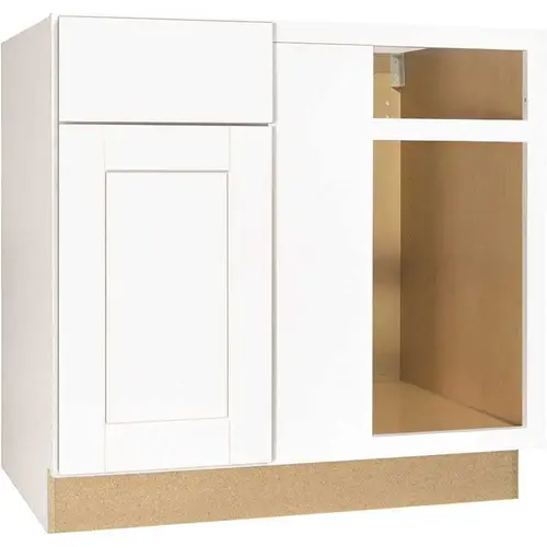 Shaker Satin White Stock Assembled Blind Base Corner Kitchen Cabinet (36 in. x 34.5 in. x 24 in.) Shaker Satin White Stock Assembled Blind Base Corner Kitchen Cabinet (36 in. x 34.5 in. x 24 in.)
