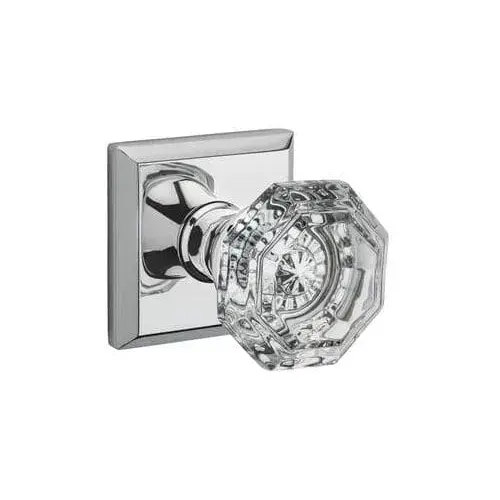 Passage Crystal Knob with Traditional Square Rose with 6AL Latch and Dual Strike Bright Chrome Finish Passage Crystal Knob with Traditional Square Rose with 6AL Latch and Dual Strike Bright Chrome Finish