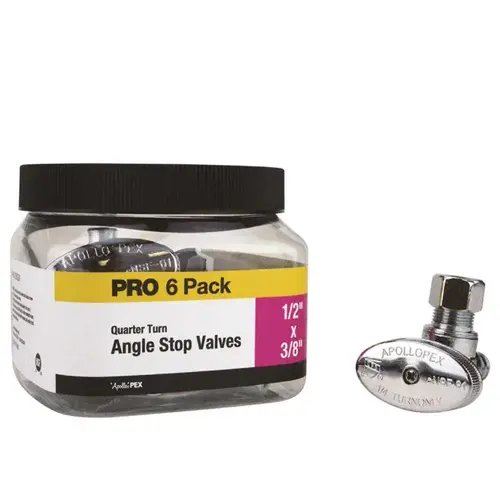 1/2 in. Chrome-Plated Brass PEX-B Barb x 3/8 in. Compression Quarter-Turn Angle Stop Valve Pro Pack 1/2 in. Chrome-Plated Brass PEX-B Barb x 3/8 in. Compression Quarter-Turn Angle Stop Valve Pro Pack
