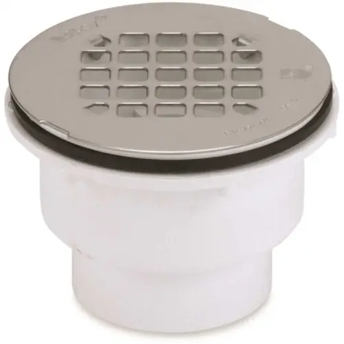 PVC Shower Drain with Round 4-1/4 in. Stainless Steel Strainer PVC Shower Drain with Round 4-1/4 in. Stainless Steel Strainer