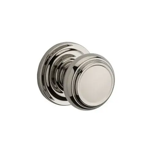 Passage Traditional Knob and Traditional Round Rose with 6AL Latch and Dual Strike Bright Nickel Finish Passage Traditional Knob and Traditional Round Rose with 6AL Latch and Dual Strike Bright Nickel Finish