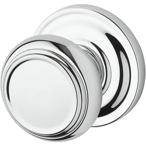 Passage Traditional Knob and Traditional Round Rose with 6AL Latch and Dual Strike Bright Chrome Finish Passage Traditional Knob and Traditional Round Rose with 6AL Latch and Dual Strike Bright Chrome Finish