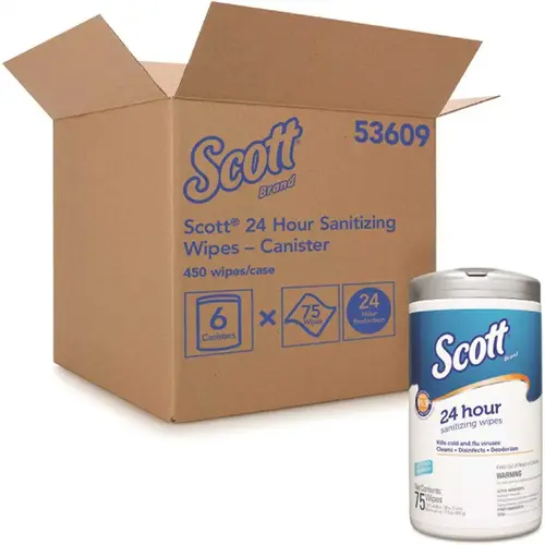 24-Hour Sanitizing Disinfecting Wipes (41526) White (6 Canisters/Case, 75 Per Canister) - pack of 6 24-Hour Sanitizing Disinfecting Wipes (41526) White (6 Canisters/Case, 75 Per Canister) - pack of 6
