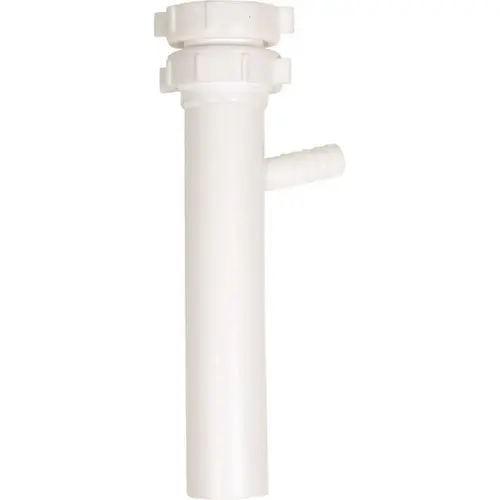 1-1/2 in. x 8-1/4 in. Plastic Slip-Joint Sink Drain Tailpiece with High-Line Branch White 1-1/2 in. x 8-1/4 in. Plastic Slip-Joint Sink Drain Tailpiece with High-Line Branch White