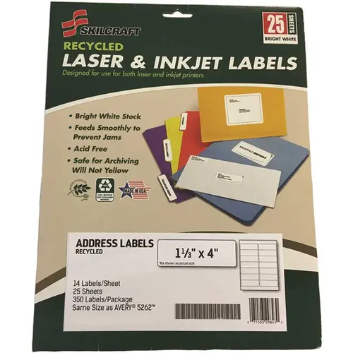 Recycled Laser & Inkjet Printer Labels, 1.33x4, 14/sheet, 25 Sheets Recycled Laser & Inkjet Printer Labels, 1.33x4, 14/sheet, 25 Sheets