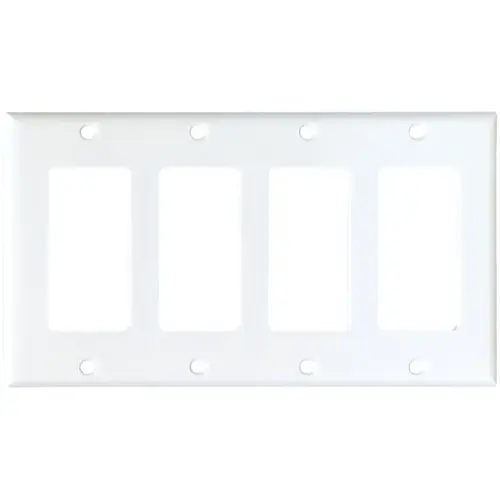 Wallplate, 4-1/2 in L, 8.19 in W, 4 -Gang, Thermoset, White, High-Gloss