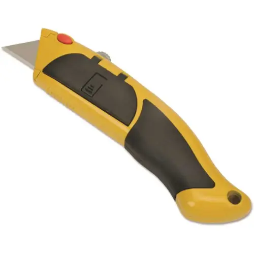 Utility Knife With Cushion Grip Handle, 2pt Blade, Yellow/black