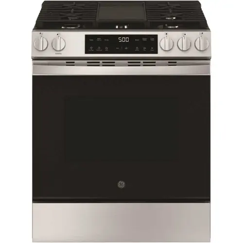 30 In. 5.3 Cu. Ft. 5 Burner Gas SmartHQ Slide-In Ran, Crisp Mode, Self-Clean, Stainless Steel, ADA 30 In. 5.3 Cu. Ft. 5 Burner Gas SmartHQ Slide-In Ran, Crisp Mode, Self-Clean, Stainless Steel, ADA