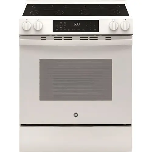 ENERGY STAR 30 In. 5.3 Cu. Ft. Smooth Electric SmartHQ Slide-In Convection Ran, Air Fry, Steam Clean, White, ADA