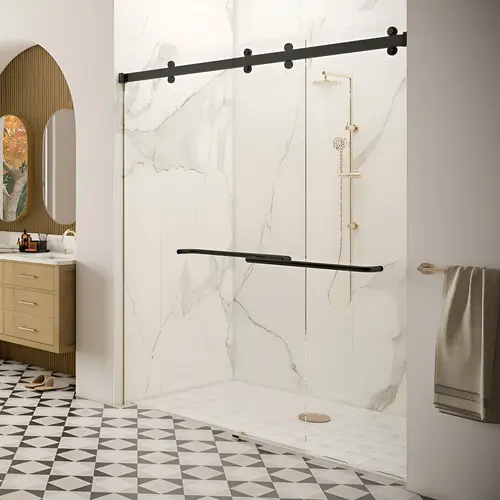 Cambridge Series Two Door Bypass Sliding Shower Door System, Stainless Steel Material, 73" Opening Width, 80" Door Height, Matte Black Finish