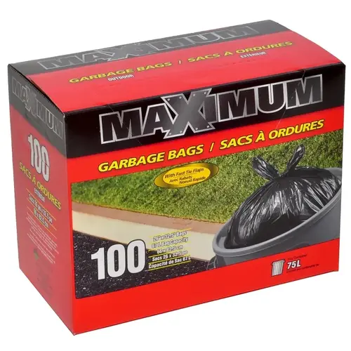 MAXIMUM Garbage Bag, 67 L Capacity, Plastic, Black - pack of 100 MAXIMUM Garbage Bag, 67 L Capacity, Plastic, Black - pack of 100