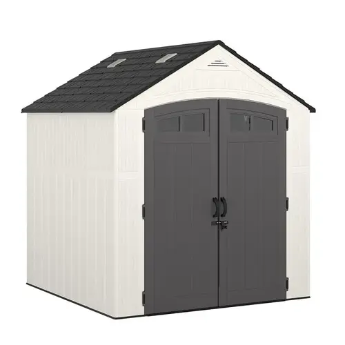 Ridgeland Storage Shed, 327 cu-ft Capacity, 7 ft 4 in W, 7 ft 1-1/4 in D, 8 ft 2 in H, Resin Ice Cube/Peppercorn Ridgeland Storage Shed, 327 cu-ft Capacity, 7 ft 4 in W, 7 ft 1-1/4 in D, 8 ft 2 in H, Resin Ice Cube/Peppercorn