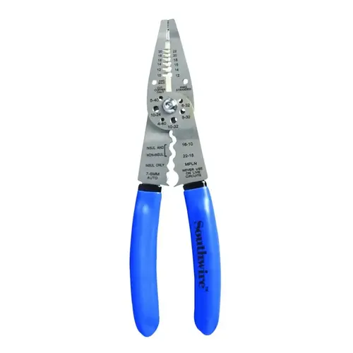 Multi-Purpose Stripper/Crimper Tool, 20 to 10 AWG Solid, 20 to 12 Stranded Stripping, 8-1/8 in OAL Multi-Purpose Stripper/Crimper Tool, 20 to 10 AWG Solid, 20 to 12 Stranded Stripping, 8-1/8 in OAL