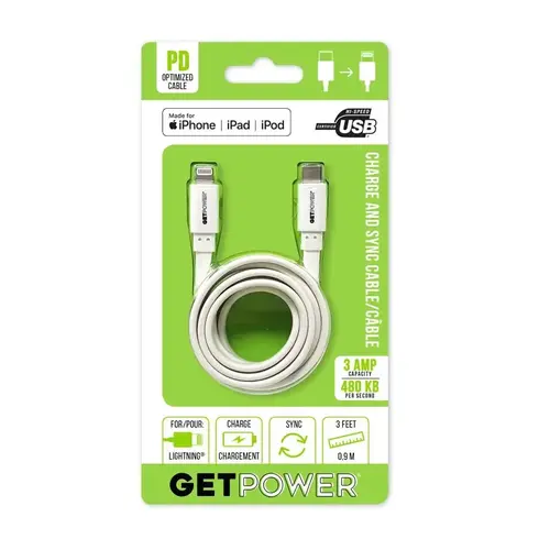 Lightning to USB-C White Hi-Speed For Apple 3 ft. L White