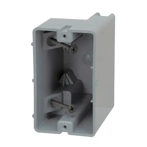 Device Box, 1 -Gang, 4 -Knockout, 1/2 in Knockout, PVC, Gray, Wall Mounting Device Box, 1 -Gang, 4 -Knockout, 1/2 in Knockout, PVC, Gray, Wall Mounting